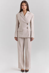 Beige High Waist Tailored Trousers