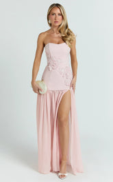 Jefferies Maxi Dress - Peplum Bodice Contrast Georgette Dress in Pink