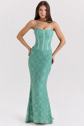 Jade Lace Corset Maxi Dress