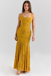 Gold Embellished Hand Beaded Maxi Dress