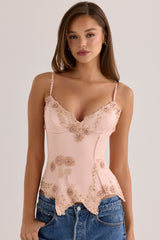 Blush Satin Custom Hand Beaded Embellished Corset Top - Limited Edition