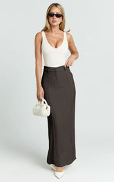 Stella Maxi Skirt - High Waisted Pencil Skirt in Chocolate