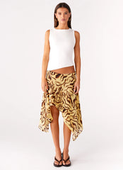 Kia Low Rise Asymmetrical Midi Skirt - Laguna Print