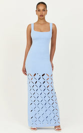 Sabrina Maxi Dress - Scoop Neck Laser Cut Dress in Blue