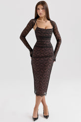 Black Lace Corset Midi Dress