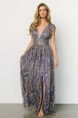 Arlene Shimmer Gown | Blue + Gold