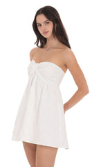 Textured Floral Babydoll Dress in White