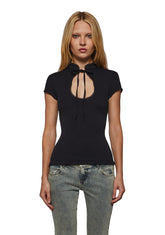 Alysa High Collar Short Sleeve Top - Black
