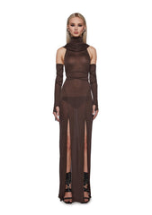 Siren Hooded Slit Maxi Dress - Brown