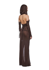 Siren Hooded Slit Maxi Dress - Brown