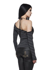 Grunge Off The Shoulder Stripe Top With Halter Bra