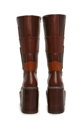 Winding Roads Knee High Patchwork Boots - Brown