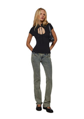 Alysa High Collar Short Sleeve Top - Black