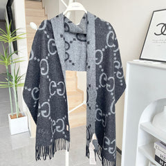 GG Houndstooth Scarf 180CM Black Cashmere 288178