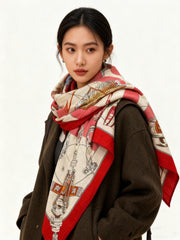 HM Starry Night Chorus Double-Sided Scarf 140cm Red Silk Cashmere 143717