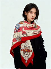 HM Starry Night Chorus Double-Sided Scarf 140cm Red Silk Cashmere 143717