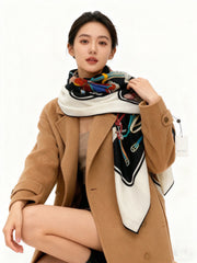 GG Double-sided Scarf White Black 135CM Cashmere Silk 143720