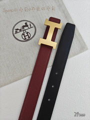 H Guillochee Buckle Belt 2.4cm Burgundy Espom 211246
