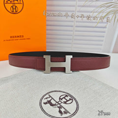 H Guillochee Buckle Belt 2.4cm Burgundy Espom 211246