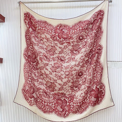 Loro Piana Double-sided Scarf Red White Floral Patterned Cashmere Silk 150382