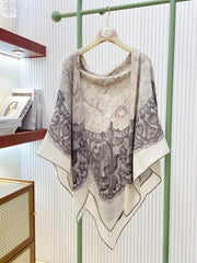 Loro Piana Double-sided Scarf White Grey Cashmere Silk 150383
