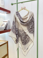 Loro Piana Double-sided Scarf White Grey Cashmere Silk 150383