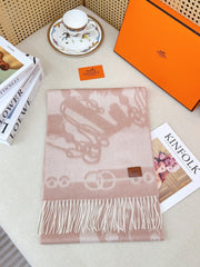 HM Casaque Mors Long Scarf Pink Ivory Cashmere 139451