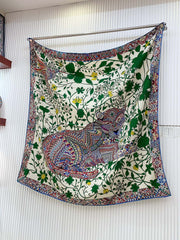 Le Jaguar Et Le Colibri Shawl 135 CM Green Colorful Cashmere And Silk 281676