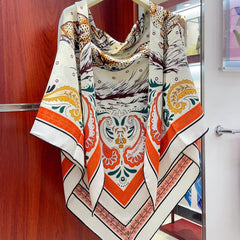 Guepards Bandana Double Face Scarf 140 CM In White Mix Red Colorful Cashmere And Silk 334190
