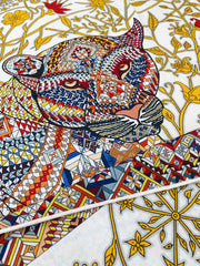 Le Jaguar Et Le Colibri Shawl 135 CM Yellow Colorful Cashmere And Silk 357903