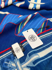 Les Sangles En Finesse Rectangle Scarf 180 CM In Dark Blue Colorful Cashmere And Silk 373657