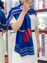 Les Sangles En Finesse Rectangle Scarf 180 CM In Dark Blue Colorful Cashmere And Silk 373657