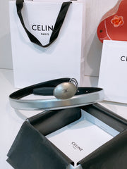 Celine Triomphe Oval Belt 2.5cm Sliver Calfskin 203769