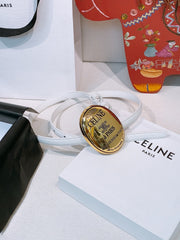 Celine Teen Maison Belt 1.3cm White Gold Calfskin 203747