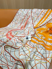 HM Brides de Gala au Fil de Soie Scarf 140x140cm Pink Orange White Silk Cashmere 269486
