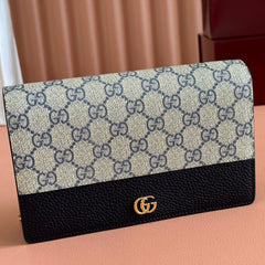 Gucci Marmont Chain Wallet Ebony Blue Black Leather Canvas 255317