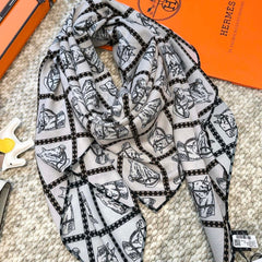 Scarf 140 CM White Black Silk
