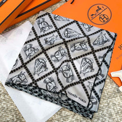 Scarf 140 CM White Black Silk