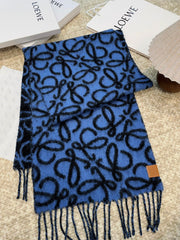 Loewe Scarf 186CM Dark Blue Black Wool Cashmere 968583