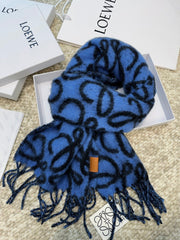 Loewe Scarf 186CM Dark Blue Black Wool Cashmere 968583