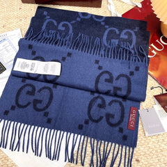 GG Double G Jacquard Scarf 200CM Blue Black Wool 282791