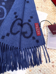 GG Double G Jacquard Scarf 200CM Blue Black Wool 282791