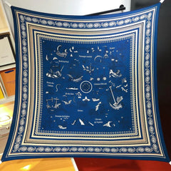 HM 26ss Amazon Scarf 90 Blue Colorful Twill Silk 126339