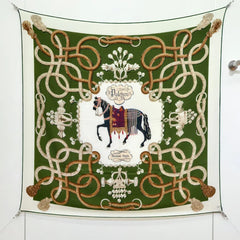 HM 26ss Double Sided Scarf 90 Green Beige Cashmere Silk 132454