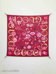 GG Floral Scarf 90x90 Red Twill Silk 212064