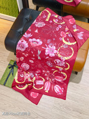GG Floral Scarf 90x90 Red Twill Silk 212064