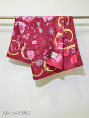 GG Floral Scarf 90x90 Red Twill Silk 212064