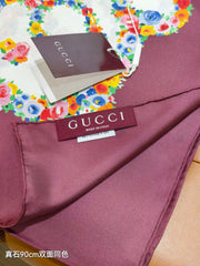 GG Floral Scarf 90x90cm Burgundy Colorful Silk Twill 209973