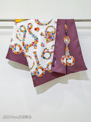 GG Floral Scarf 90x90cm Burgundy Colorful Silk Twill 209973