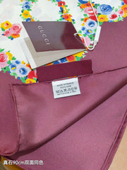 GG Floral Scarf 90x90cm Burgundy Colorful Silk Twill 209973